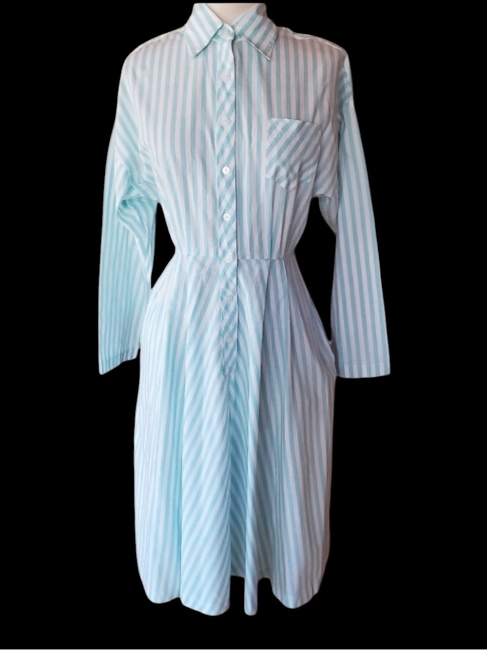 1980s Striped‎ Cotton Shirtwaist Dress